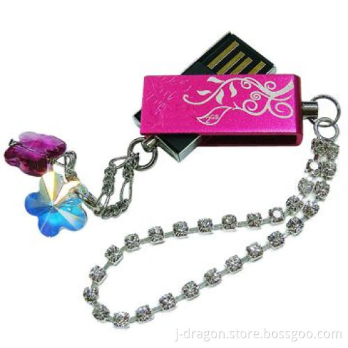 Fashionable Swivel USB Flash Drive with Ornament/Sling, Laser Engraving and Silkscreen Logo Service